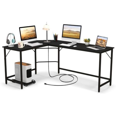 Scrivania angolare L con presa corrente supporto CPU telaio metallo 168cm Nero