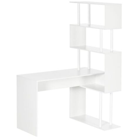 SCRIVANIA ANGOLARE MODERNA IN TRUCIOLATO PER UFFICIO E STUDIO CON RIPIANO A 4 LIVELLI. 120X80X176 CM. BIANCO