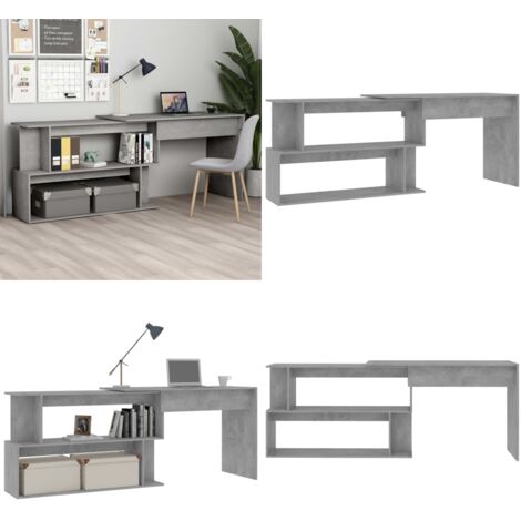 Scrivania Angolo Grigio Cemento 200x50x76 cm Legno Multistrato - Scrivania girevole - Scrivania in legno multistrato