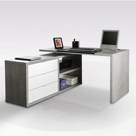 SCRIVANIA ANGOLO MOD. SCHEMA CM 150X140 H. 74.2 CEMENTO E BIANCO LUCIDO