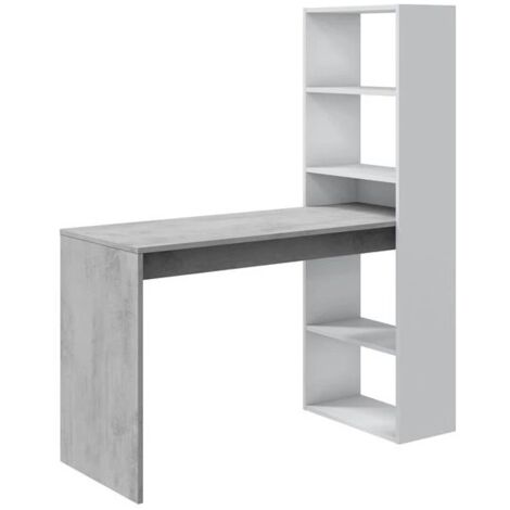 scrivania bellahome "duplo" con libreria reversibile bianco e cemento 120x53x144 cm