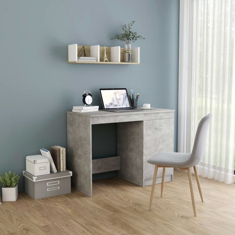 Scrivania da Studio, Tavolo Porta pc per Computer Grigio Cemento 100x50x76 cm in Truciolato Vidaxl