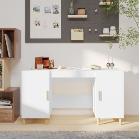 Scrivania 140x60 cm con top in legno bianco e ripiani laterali in legno  rovere - Kantiko