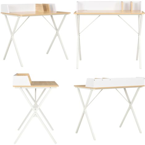 Scrivania Bianca e Naturale 80x50x84 cm - Scrivania in legno - Scrivania in metallo