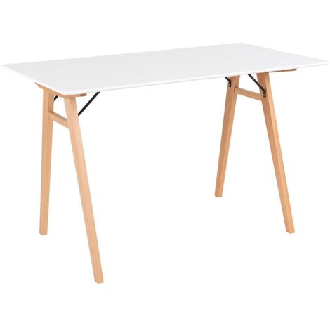 Scrivania - Bianco - Gambe in legno naturale