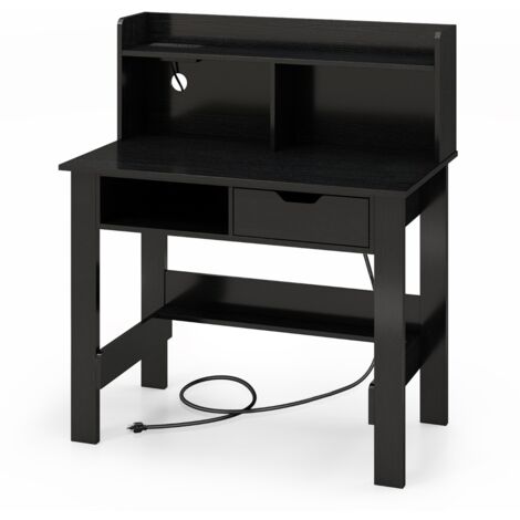 Scrivania computer con prese corrente porte USB Type-C ripiano superiore studio Nero