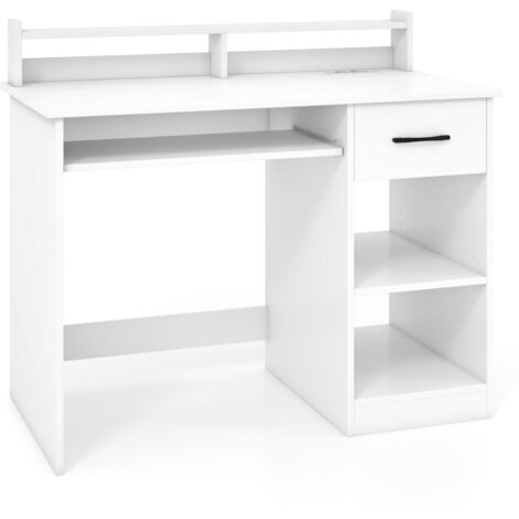 Scrivania computer con ricarica USB Type-c presa corrente vassoio tastiera Bianco