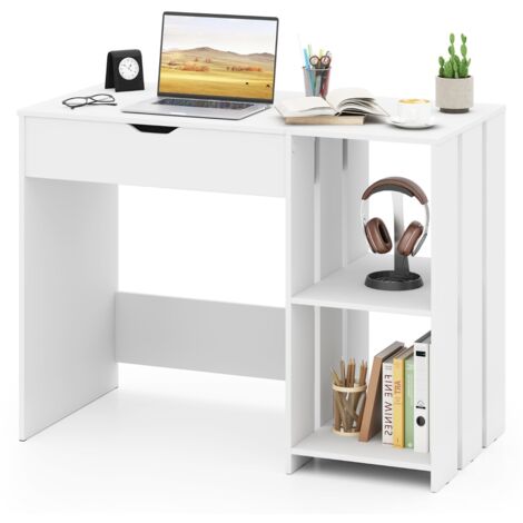 Scrivania computer piano sollevabile moderna laptop scomparto nascosto 2 ripiani Bianco
