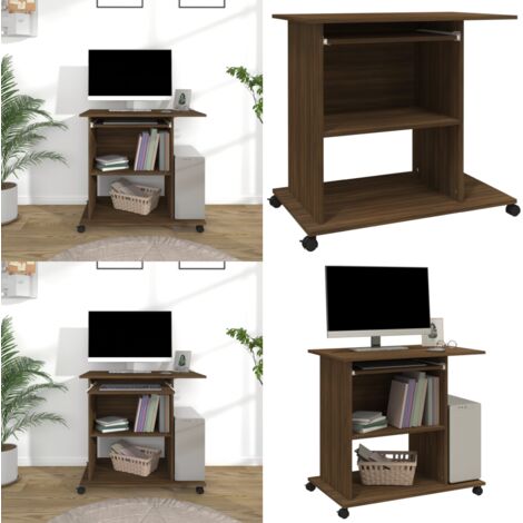 Scrivania Computer Rovere Marrone 80x50x75 cm Legno Multistrato - Scrivania per ufficio - Scrivania con ruote