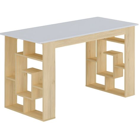Scrivania con 10 scaffali Naturale e Bianco - JOVISO