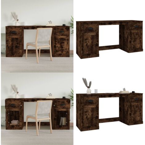 Scrivania con Armadietto Rovere Fumo in Legno Multistrato - Armadietto per ufficio - Scrivania in legno multistrato