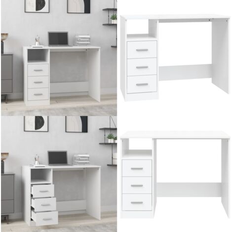 Scrivania con Cassetti Bianca 102x50x76 cm in Legno Multistrato - Scrivania in legno multistrato - Scrivania da ufficio