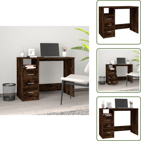 Scrivania con cassetti in legno - vidaXL Scrivania Cassetti Rovere Fumo 102x50x76 cm Legno Multistrato - Scrivania moderna