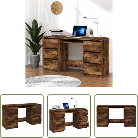 Scrivania con cassetti -  Scrivania Rovere Fumo 140x50x77 cm in Legno Multistrato