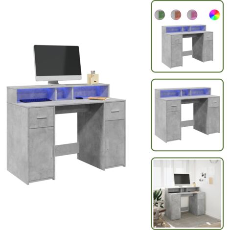 Scrivania con cassetti - vidaXL Scrivania con Luci LED Grigio Cemento 120x55x91 cm Multistrato - Scrivania con illuminazione RGB