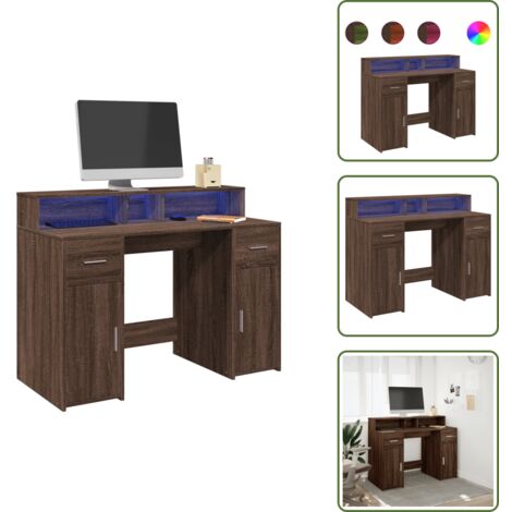 Scrivania con cassetti - vidaXL Scrivania con Luci LED Marrone Rovere 120x55x91 cm Multistrato - Scrivania con illuminazione RGB