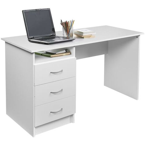 Scrivania con Cassettiera 3 Cassetti Tavolo Porta Pc Computer Legno Bianco
