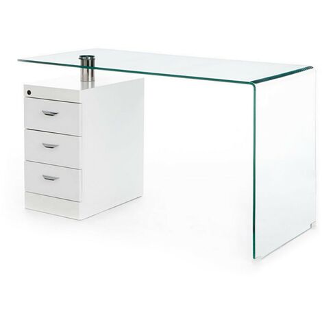 Scrivania con cassettiera in vetro trasparente cm H.75xL.125xP.65