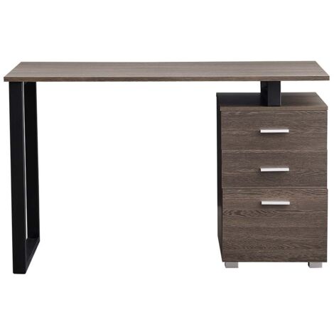 Scrivania con Cassettiera Tavolo Porta Pc Computer Acciaio Legno Quercia Scuro