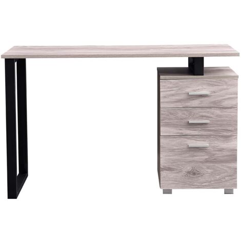 Scrivania con Cassettiera Tavolo Porta Pc Computer Acciaio Legno Ufficio Grigio