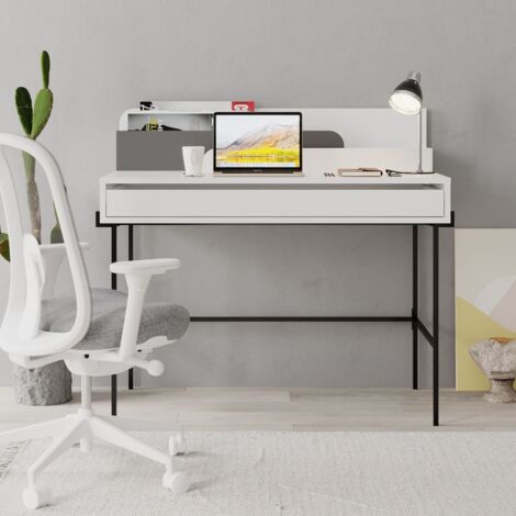 Scrivania con Cassetto 101x60x110 cm in MDF Leila Bianco e Antracite