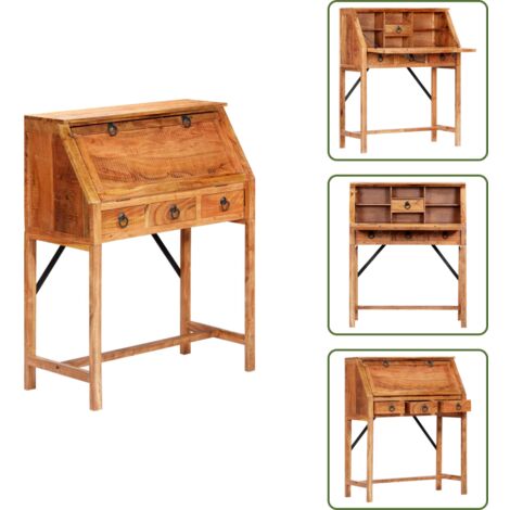 Scrivania con cassetto - vidaXL Scrivania 90x40x107cm in Legno Massello di Acacia - Scrivania con libreria
