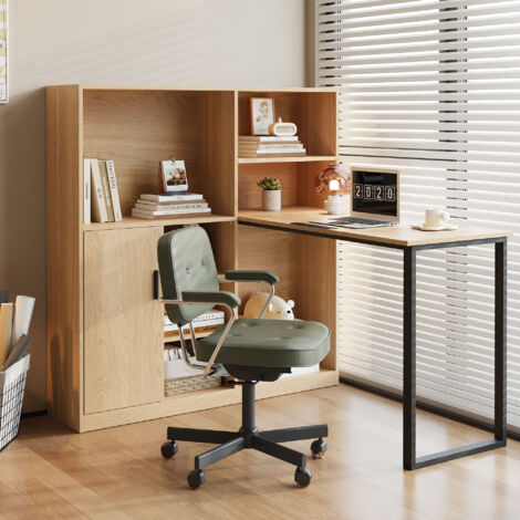 Scrivania con contenitore integrato, vani portaoggetti aperti, MDF, 120×50×120 cm, naturale
