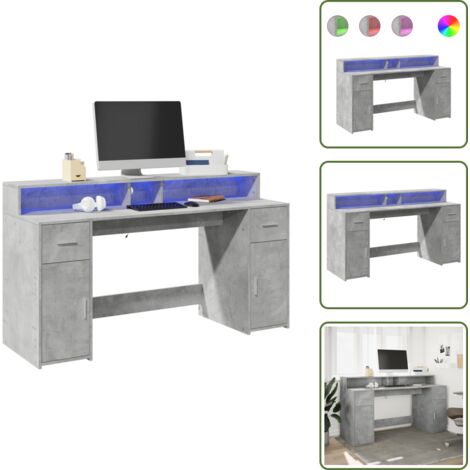 Scrivania con illuminazione RGB - vidaXL Scrivania con Luci LED Grigio Cemento 160x55x91 cm Multistrato - Scrivania per ufficio