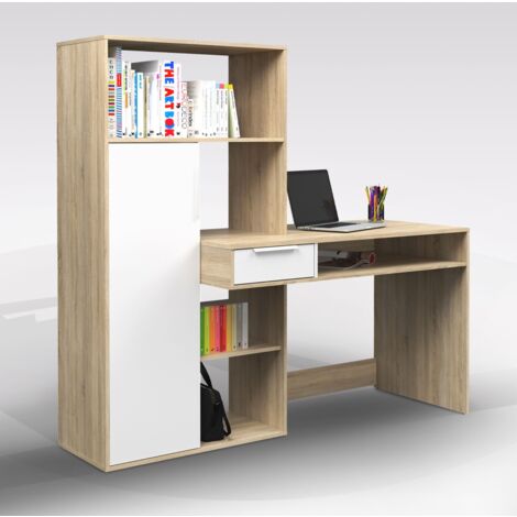 SCRIVANIA CON LIBRERIA IN ROVERE SONOMA E BIANCO CM163X60