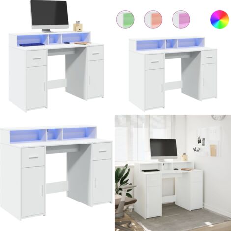 Scrivania con Luci LED Bianca 120x55x91 cm in Truciolato - Scrivania in truciolato - Luci RGB