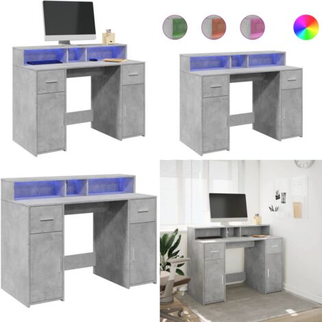 Scrivania con Luci LED Grigio Cemento 120x55x91 cm Multistrato - Scrivania multistrato - Luci RGB