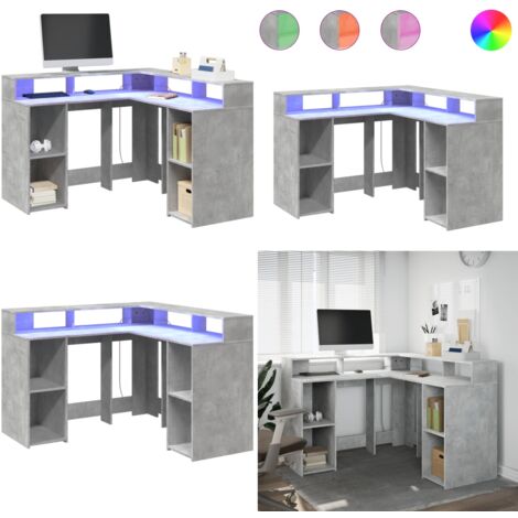Scrivania con Luci LED Grigio Cemento 130x130x91 cm Multistrato - Scrivania a LED RGB - Scrivania multistrato