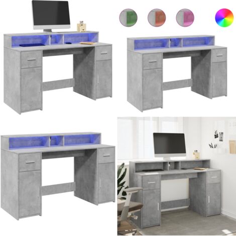 Scrivania con Luci LED Grigio Cemento 140x55x91 cm Multistrato - Scrivania multistrato - Scrivania grigio cemento