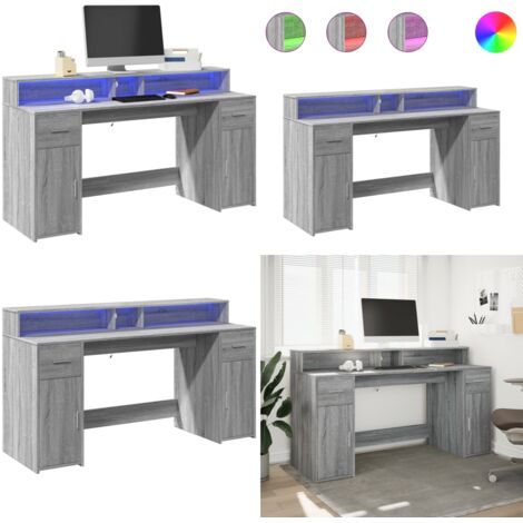 Scrivania con Luci LED Grigio Sonoma 160x55x91cm in Multistrato - Scrivania in truciolato - Luci RGB