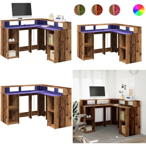 Scrivania con Luci LED Legno Antico 130x130x91 cm in Truciolato - Scrivania in truciolato - Scrivania con luci RGB