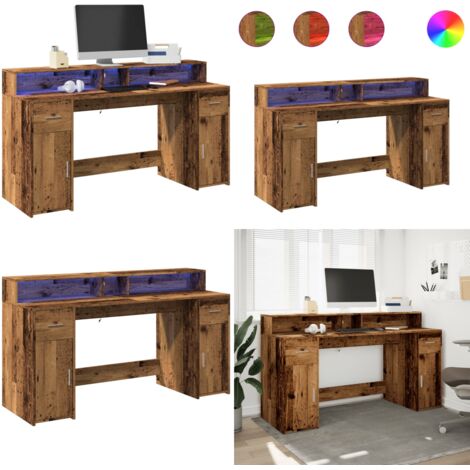 Scrivania con Luci LED Legno Antico 160x55x91 cm in Multistrato - Scrivania in truciolato - Scrivania con illuminazione RGB