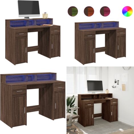 Scrivania con Luci LED Marrone Rovere 120x55x91 cm Multistrato - Scrivania multistrato - Scrivania con illuminazione RGB