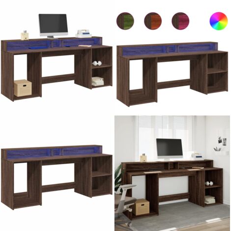 Scrivania con Luci LED Marrone Rovere 200x55x91 cm Truciolato - Scrivania in truciolato - Scrivania con illuminazione RGB