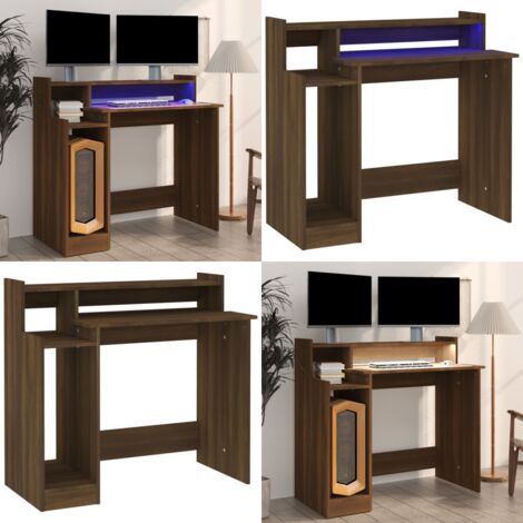 Scrivania con Luci LED Marrone Rovere 97x45x90cm in Multistrato - Scrivania in legno multistrato - Scrivania per ufficio
