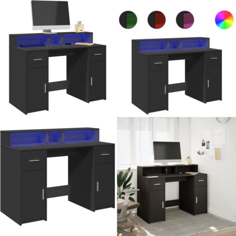 Scrivania con Luci LED Nera 120x55x91 cm in Legno Multistrato - Scrivania in truciolato - Scrivania con luci RGB