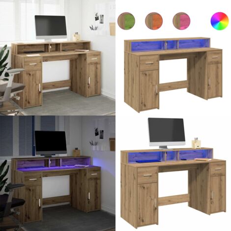 Scrivania con Luci LED Rovere 140x55x91 cm in Legno Multistrato - Scrivania in truciolato - Scrivania con illuminazione RGB