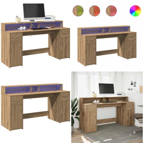 Scrivania con Luci LED Rovere 160x55x91 cm in Legno Multistrato - Scrivania in truciolato - Scrivania con illuminazione RGB