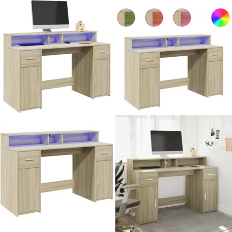 Scrivania con Luci LED Rovere Sonoma 140x55x91cm in Multistrato - Scrivania in truciolato - Scrivania con illuminazione RGB
