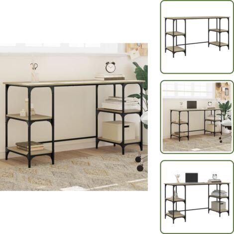 Scrivania con piedini regolabili - vidaXL Scrivania Rovere Sonoma 140x50x75cm Metallo e Legno Multistrato - Scrivania Rovere Sonoma