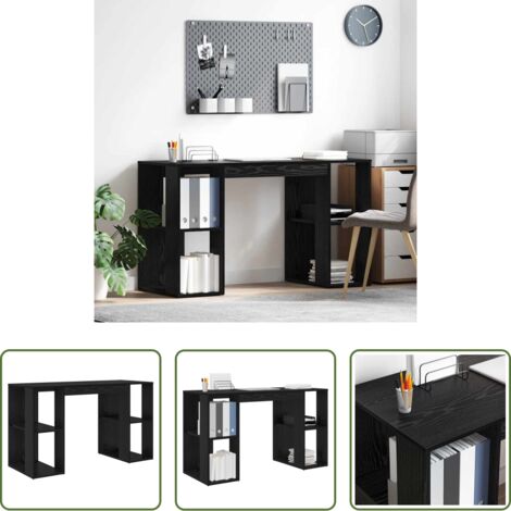 Scrivania con ripiani -  Scrivania Rovere Nero 130 x 50.5 x 75 cm Legno multistrato