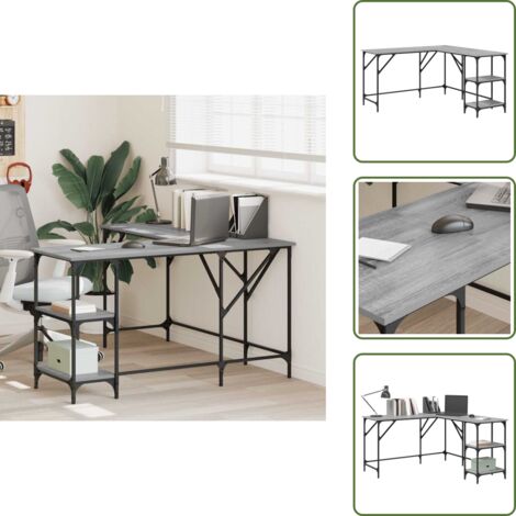 Scrivania con ripiani - vidaXL Scrivania Grigio Sonoma 139x139x75 cm in Legno Multistrato - Scrivania con piedini regolabili