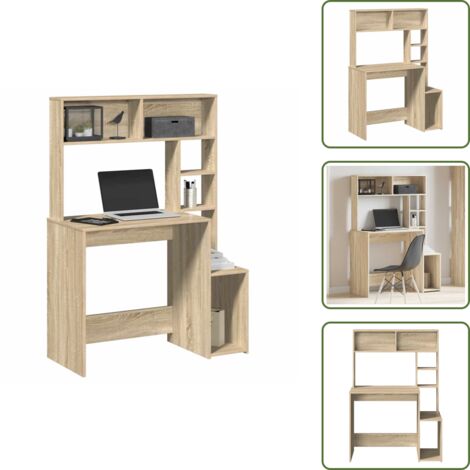 Scrivania con ripiani - vidaXL Scrivania Mensole Rovere Sonoma 100x45x140 cm Legno Multistrato - Scrivania in legno multistrato