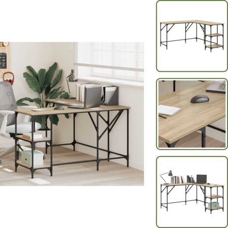 Scrivania con ripiani - vidaXL Scrivania Rovere Sonoma 139x139x75 cm in Legno Multistrato - Scrivania con piedini regolabili