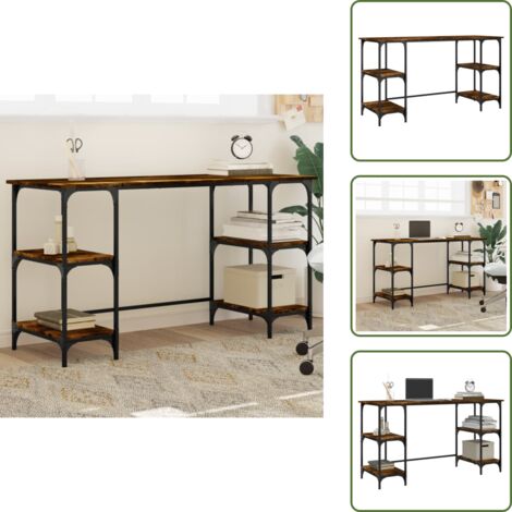 Scrivania con ripiano - vidaXL Scrivania Rovere Fumo 140x50x75 cm Metallo e Legno Multistrato - Scrivania con piedini regolabili