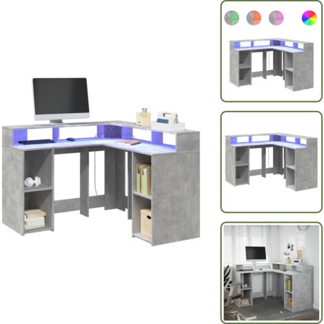 Scrivania con scomparti - vidaXL Scrivania con Luci LED Grigio Cemento 130x130x91 cm Multistrato - Scrivania per ufficio